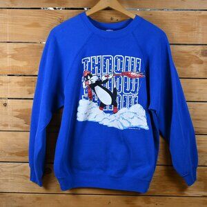 Vintage 80s Sylvester the Cat "Thnow" Sweatshirt in Blue - Size LG Made in USA